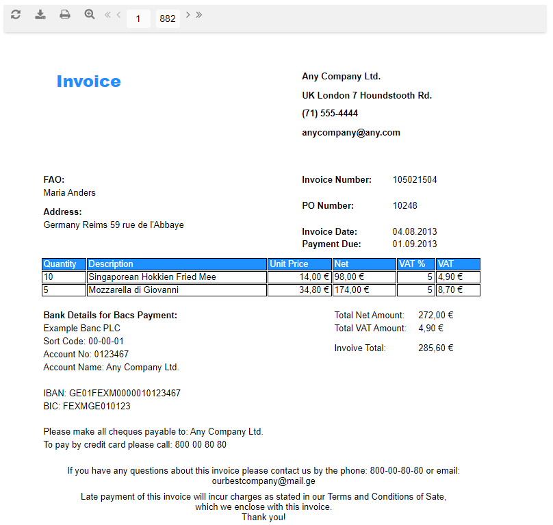 Invoce created by FastReport is displayed Invoce created by FastReport is displayed